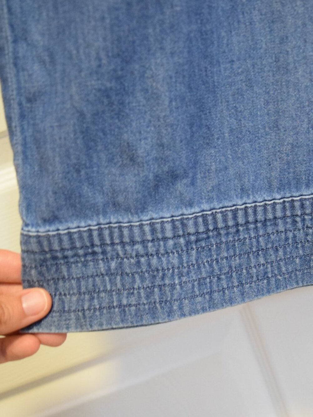NEW MICHAEL KORS CHAMBRAY CROPPED WIDE LEG PULL ON BLUE COTTON PANTS - Picture 6 of 11